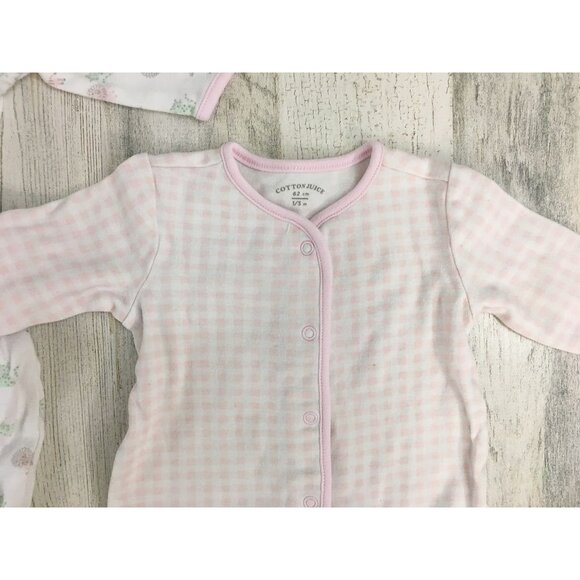 Cotton Juice 0 to 3 M Baby Girls Footie Set of 2 Pink Gingham - Picture 3 of 14